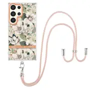 For Samsung Galaxy S24 Ultra Phone Case Electroplating TPU Pattern Cover with Adjustable Lanyard