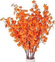 HANTAJANSS Artificial Orchids Flowers Bouquet Realistic Orchids Silk Bulk, 8PCS Faux Flowers Flowers Fake Orange Orchids Long Stem for Indoor Outdoor Wedding Home Office Decoration