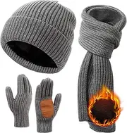 [BUTITNOW] Men's Oversize L/XL/XXL Beanie Hat for Big Heads - Winter Warm Beanie Hat Touchscreen Gloves Long Neck Scarf Set