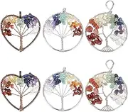 SUNNYCLUE 1 Box 6Pcs Tree of Life Charms 7 Chakra Stones Large Charm Handmade Natural Amethyst Quartz Wire Wrapped Crystal Germstone Chip Beads Charms Chakra Energy Charms for jewellery Making Charm