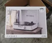 Victrola Journey+ Suitcase Bluetooth Record Player 3 Speed Turntable Gray Tweed