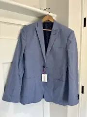 Isaac Mizrahi Linen Blend Gingham Blazer Cobalt Blue New With Tags Size 20