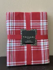 Tahari Plaid Print Tablecloth Holiday Christmas 60”x 84” Cotton Red White