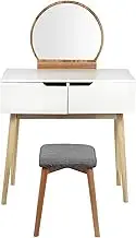 Dressing Table -2-Large Sliding Drawers Dressing Table Set Bedroom Makeup Dressing Desk with Stool and Mirror