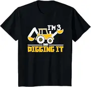 [X.Style] Kids I'm 3 and Digging It Truck 3rd Birthday Boy Excavator ds1108 Youth T-Shirt (S) Black