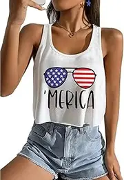 [SODSHY] Women's Plus Size Tops USA Shirt Memorial Day Red White and Blue Patriotic Shirts American Flag Graphic Tank Tops, S3-white-3, 3X-Large
