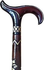 Antique Maroon Wooden Engraved Walking Stick - 36" Premium Classic Long Head Walking Cane/Stick - Vintage Designer Handmade Steampunk Carved Canes for Men Women Comfortable Best Gift Idea