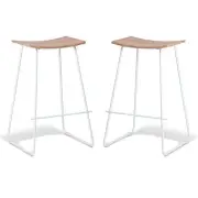 Set of 2 - Porter Nordberg Kitchen Counter Bar Stool 70m - White Frame - Natural Veneer Seat