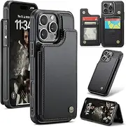 UEEBAI Wallet Case with Card Holder for iPhone 16 Pro Max, RFID Blocking Flip Case PU Leather Folio Case Kickstand Card Slots Case Magnetic Clasp Cover Shockproof Case for Women and Men - Black
