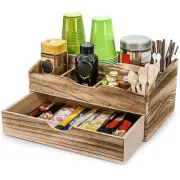 Coffee Station Organizer for Counter with Drawer, Wood Coffee Pod Holder Stor...
