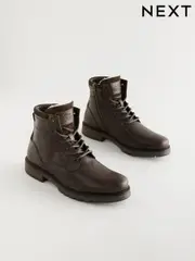 Brown Leather Zip Up Borg Lined Boots (B54344) | $73