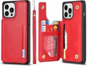 for iPhone 13 Pro Case,Leather Stand Cover Card Slots Back Case with Buttons