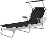 Sun Lounger, Outdoor Sun Lounge Patio Chaise Lounge Reclining Chair Recliner Chair Sun Lounger with Canopy Steel Black