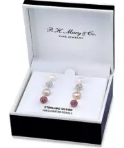 4-Pc. Set White & Dyed Pink Cultured Freshwater Pearl & Crystal Fireball