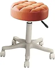 Nail Beauty Pulley Work Chair Rolling Swivel Height Adjustable SPA Stool Multipurpose Drafting Bar Stool with Wheels for Lab, Orange