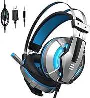EKSA Gaming Headset for PS4, PC, Xbox One Controller, Noise Cancelling Over Ear Headphones with Mic, LED Light, Bass Surround, Soft Memory Earmuffs for Laptop Mac Nintendo Switch Games