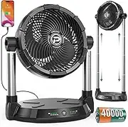 12" Pedestal Floor Fan,40000mAh Rechargeable Battery Fan,Foldable Jobsite Stand Fan with Max Height 34.6",Max 65Hrs Cooling,4 Speeds,180° Pivoting Head for Jobsite,Workshop,Power Outage and Hurricane