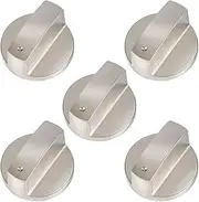 5 Universal Gas Stove Knobs, Metal Control Knobs for Kitchen Cooker, Temperature, Practical Replacement for Oven Switch, 6mm Adaptors Included (Silver)