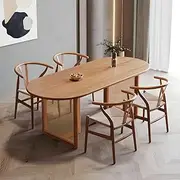 [RUNNUP] Modern Farmhouse Kitchen Dining Room Table Home Furniture Kitchen Table with Rattan Pedestal for Kitchen, Bar, Living Room, Breakfast Nook, Small Space, 63"L x 27.6"W x 29.5"H Without Chairs