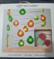 NIB West & Arrow Red Green Mini Ornament String Lights 20 Warm White LED 7.5 ft
