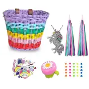 Kids Bike Basket, Wicker Basket, Handlebar Bicycle Basket for Girls with Unic...