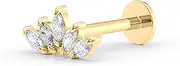 [Lavari Jewelers] 16 Gauge Micro Labret Stud for Women and Men - 10k Yellow Gold Internally Threaded Marquise Cut Cubic Zirconia Stud - Unisex Hypoallergenic Piercing Jewelry - 16G Body Piercing
