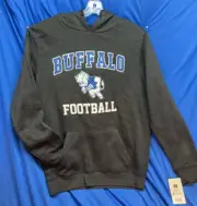 NWT Univ of Buffalo BULLS football dark gray cotton/poly knit ls hoodie, sz MED