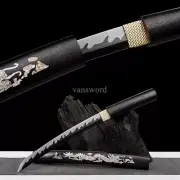 High Manganese Steel Japanese Shirasaya Black Blade Mini Sword Full Tang Sharp.