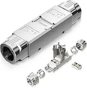 Enmane Tool-Free RJ45 Coupler Shielded, Tool Less Ethernet Cable Extender PoE+ for Cat7/Cat6A Network Cables 2 Pack, Silver