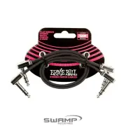 Ernie Ball Flat Ribbon Stereo Patch Cable TRS Angle Connector Black 12" 2-pack