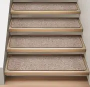Set of 15 ATTACHABLE Carpet Stair Treads 8"x27" PEBBLE BEIGE runner rugs