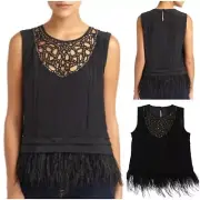 BCBGMaxAzria Dracey Sequin Feather Top Size XS