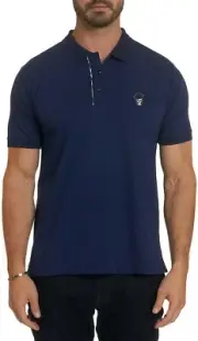 Robert Graham Men's Lucifer Skull Embroidered Short Sleeve Polo Shirt Navy