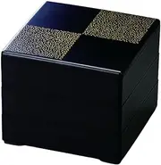 J-Kitchens Excursion Bento Box, Made in Japan, 3-Tier, 6.5 Size, Color, Matte Black, Gold Checkered, 7.7 x 7.7 x 6.5 inches (19.5 x 19.5 x 16.5 cm)