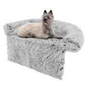 CostwayPlush Calming Dog Couch Bed with Anti-Slip Bottom-White-M