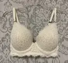 Aerie Real Power Plunge Multi Way Padded Push Up Underwire Lace Bra Ivory 32DD