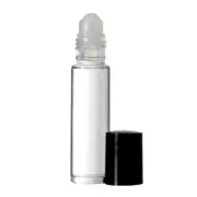 CLEAR Glass Roll on Bottles 10 ml. With Black Caps & Roller 72 Pack Refillable