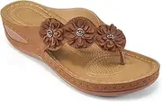 [FUDYNMALC] Sandals for Women Wedge Shoes: Summer Womens Platform Flip Flops Comfortable Casual Dressy Wedges Sandal, Brown, 5.5