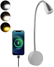 12V RV Reading Light LED Bedside Light Spotlight with 5V/2A USB Charging Port 3 CCT Touch Dimmable Flexible Gooseneck Wall Lamp for Boat, Motorhome, Camper Caravan Van Interior Lighting (Cone)