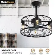 18"Indoor Caged Ceiling Fan Quiet Reversible 3 Color Changing Light Fan w/Remote