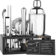 Bartender Kit with Stand - 15 Piece Bar Tool Set, Silver Bar Set Cocktail Shaker