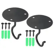 2Pcs 2.5" x 2.8" Ceiling Hook Wall Mounted Hanger Hooks Black