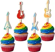 CORNER LACE 16 PCS Guitar Theme Wooden Cupcake Toppers, Rock and Roll Cupcake Picks Bass Rock Music Cake Decorations, Rock Star Birthday Baby Shower Party Wood Decor Supplies