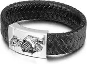 [MOBEBI] Bracelet,Gift,Anklet,Men's Rack Leather Bracelet, Vintage Stainless Steel Wide Woven Bracelet,Silver,22cm (Color : Silver)