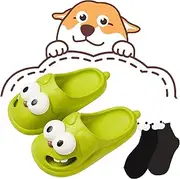 [Docxide] 2023 New Big Eye Dog Slippers, Tongue Kiss Slippers, Big Eye Dog Fun Cartoon Package Head Eva Slippers (5.5-6,Green)