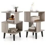 Costway 3-Tier Geometric Bookshelf Set of 2 End Table w/Open Storage Shelves Bookcase Nightstand Bedside Table