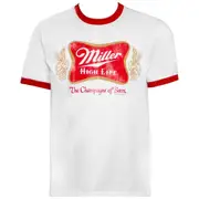 Beers Miller High Life Logo White And Red Ringer Tee Shirt Large