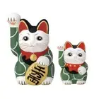 (Green) Made in Japan Mino-yaki Parent-Child Arabesque Maneki-neko From Japan