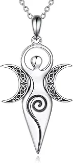 [POPLYKE] Triple Moon Goddess Amulet Pendant Necklace Sterling Silver Wiccan Jewelry for Women