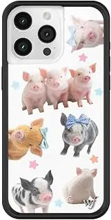 [Wildflower] Cases - Compatible with Apple iPhone 15 Pro Max | Protective Black Bumper, 4ft Drop Test Certified, Women Owned Small Business | Little Piggies - Pigs Pink Blue Stars Aesthetic Trendy Cute
